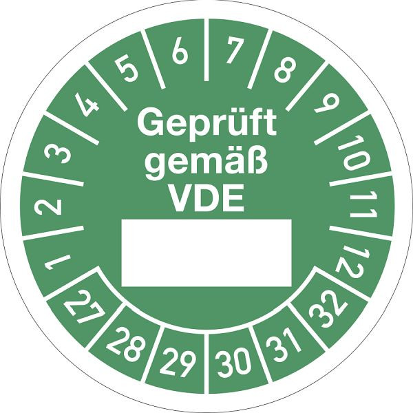 Moedel Prüfplakette Geprüft gemäß...2027 - 2032, Folie, Ø 30 mm, VE: 10 Stück/Bogen, 108249