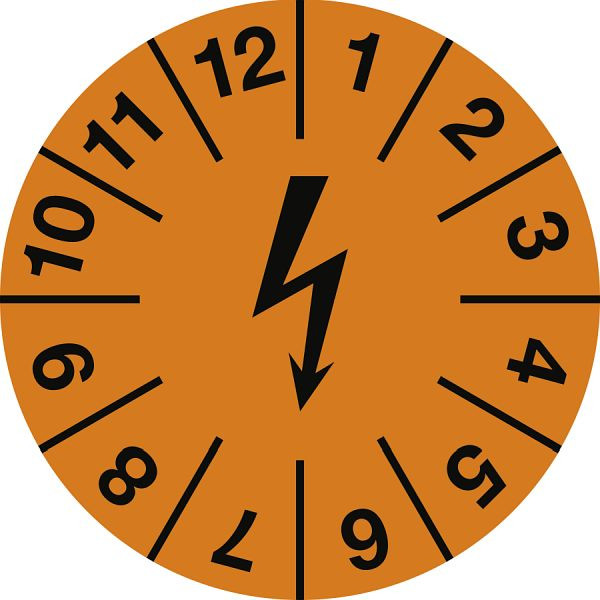 Moedel Prüfplakette für elektrische Einrichtungen, Dokumentenfolie, orange, Ø 15 mm, VE: 10 Stück/Bogen, 54589
