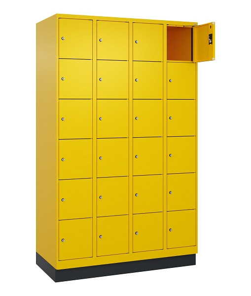 C+P Schließfachschrank Evolo PLUS, mit Sockel, 24 Fächer, 1950x1200x500mm, 1023/1023 Verkehrsgelb, 049020-406 S10022