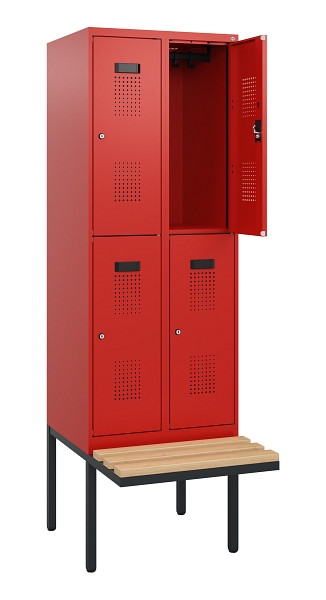 C+P Doppelstock-Spind Evolo PLUS, Bank, 4 Fächer, 1950x600x815mm, 3020/3020, Zylinderschloss, Sitzfläche Buche-Hartholz, 0493405-20 S10076