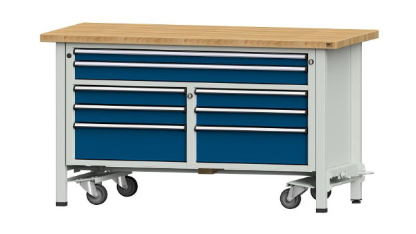 ANKE Werkbänke Kastenwerkbank, Modell 259 V, 1500 x 700 x 840 mm, RAL 7035/5010, BMP 40 mm, mit absenkbarer Fahreinrichtung, 304.224