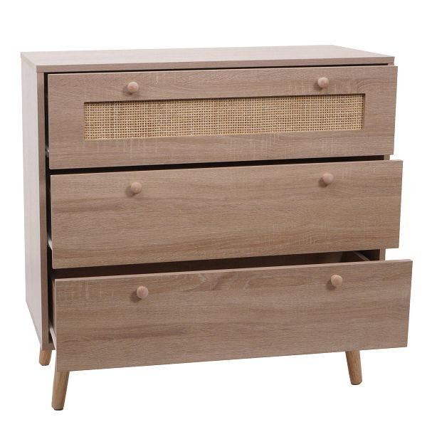 Mendler Schubladenkommode HWC-M39, Schrank Sideboard Highboard, Kubu Rattan Holz Melamin, 78x80x39cm Eiche-Optik, 104214
