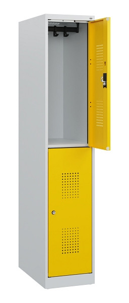 C+P Doppelstöckiger Spind Evolo PLUS, 2 Fächer, 1530x300x500mm, 7035/1023, Zylinderschloss, 0493005-10 S10020
