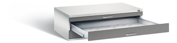 C+P Flachablageschrank Serie 7100_7200, H420xB1350xT960mm, Farbe: Lichtgrau / Vulkangrau, Bügelgriff, 7200-100 S10103