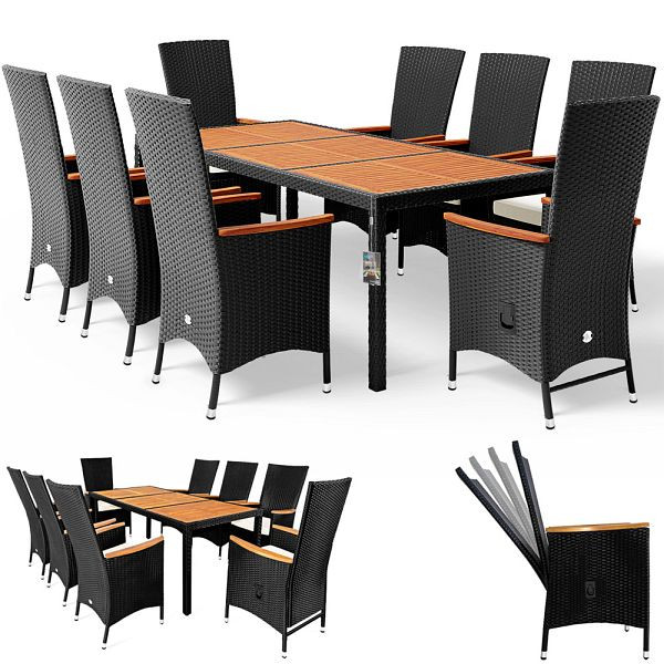 casaria Polyrattan Garten-Sitzgruppe Rio 9-tlg Schwarz, 990993