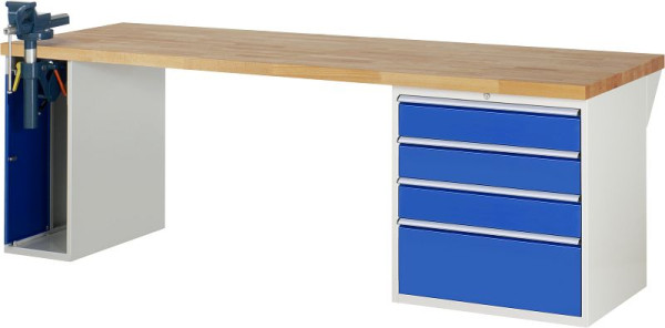 RAU Werkbank Serie 7000 - Baukasten-Bauweise, 2 Unterbau-Container (1x Schraubstock, 4x Schublade), 2500x840x900 mm, 03-7610A2-259B4S.11