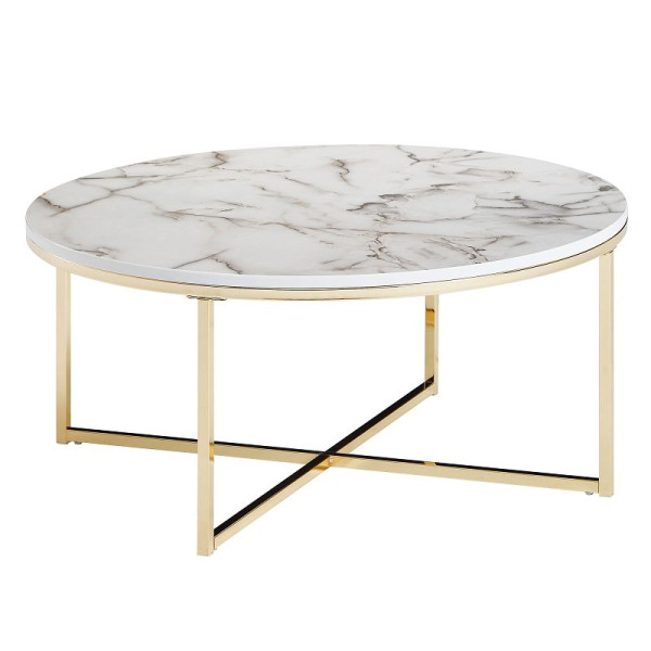 Wohnling Couchtisch 80x36x80 cm mit Marmor Optik Weiß, mit Metall-Gestell, WL6.248