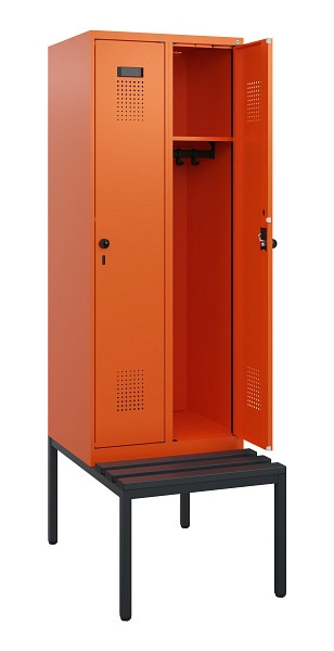 C+P Spind Evolo PLUS, 2 Abteile, 1950x600x815mm, 2004/2004, Drehriegel, Sitzfläche Kunststoff, Sitzbank, 0490505-20 S10077