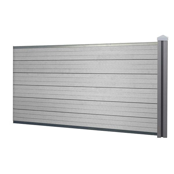 Mendler WPC-Sichtschutz Sarthe, Windschutz Zaun, WPC-Pfosten, Erweiterungselement niedrig, 1,88m grau, 65040+65041