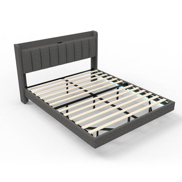 HOME DELUXE LED Bett schwebend MELURA - 160x200 cm dunkelgrau, 74654