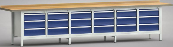 KLW Standard-Werkbank - 4000 x 700 x 840 mm L x T x H, je Arbeitsplatz links & rechts 150EA/2x175EA, WS550N-4000M40-E1661