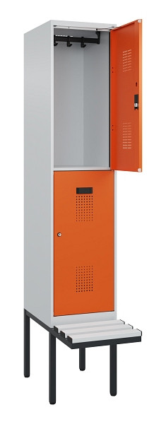 C+P Doppelstock-Spind Evolo PLUS, Bank, 2 Fächer, 2120x400x815mm, 7035/2004, Zylinderschloss, Sitzfläche Kunststoff, 0493407-12 S10110