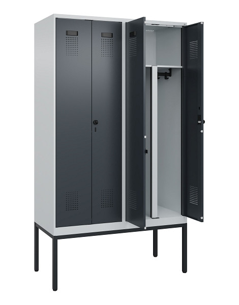 C+P PSA Doppel-Spind Evolo PLUS, Gestell, 4 Abteile, 2120x1200x500mm, 7035/7016, Drehriegel, 0490327-40P S10012