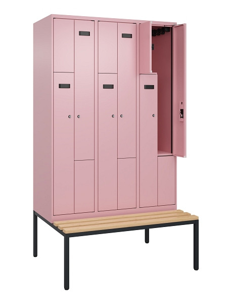 C+P Z-Spind Evolo PLUS, Bank, 6 Fächer, 2120x1200x815mm, 3015/3015, Zylinderschloss, Sitzfläche Buche-Hartholz, Sitzbank, 0490537-326 S10051