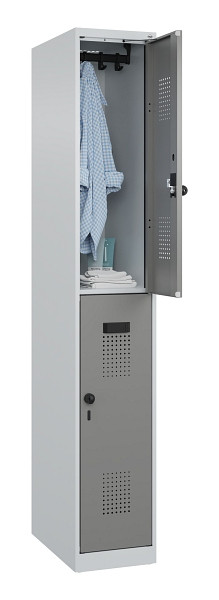 C+P Doppelstöckiger Spind Evolo PLUS, 2 Fächer, 1850x300x500mm, 7035/0004, Drehriegel, 049300-10 S10014