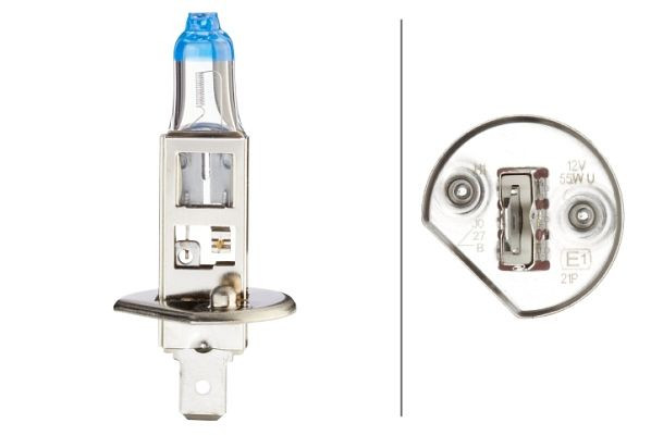 HELLA Halogen-Glühlampe, H1, White Light up to 4200 Kelvin, 12V, 55W, Sockelausführung Glühlampe: P14.5s, Schachtel, 8GH 223 498-111