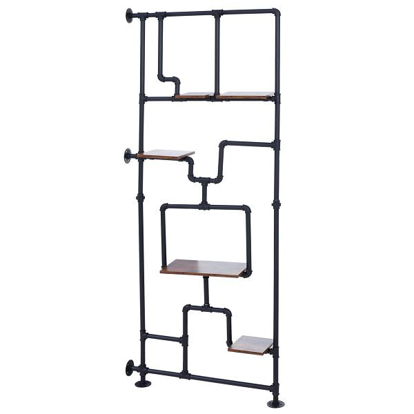 Mendler Raumteiler mit Regal HWC-P10, Wohnregal Ablageregal, Industrial Metall Melamin MVG 203x80x20cm, dunkelbraun, 139615