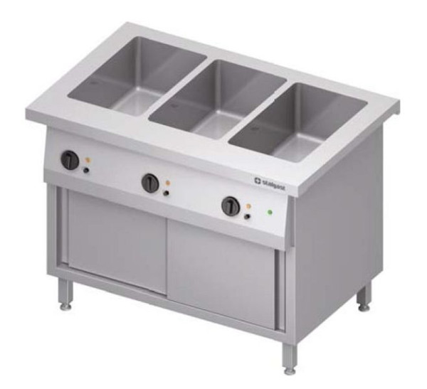 Stalgast Bain-Marie-Station "Free Flow" 4x GN1/1-Becken, mit Wärmeschrank und Schiebetüren, 1465x735x880 mm Edelstahlabdeckung, FF14117