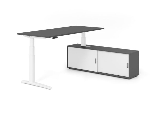 Hammerbacher Schreibtisch XBHM19, 180x80cm, Platte: Graphit, 25mm dick, C-Fuß Gestell Weiß, Höhe: 65 - 129 cm, Ahorn, SB/G/W/G/W, VXBHM19SB/G/W/G/W