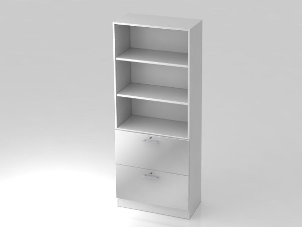 Hammerbacher Schrank 5OH, 2HR, Sockelblende Relinggriff Weiß/Silber, 80x42x200,4 cm (BxTxH), V7300/W/S/RE
