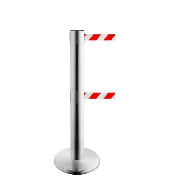 Stein HGS Personenleitsystem -P-Line Brace Duo-, Edelstahl, rot/weiß diagonal (schraffiert), 2 x 9 m / 50 mm, mit Sicherheitsverschluss (selbstlösend), 37695-13-2