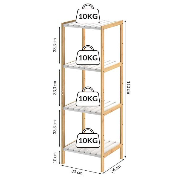 casaria Standregal Bambus Weiß 110x33x34cm, 107920, 4251779121731