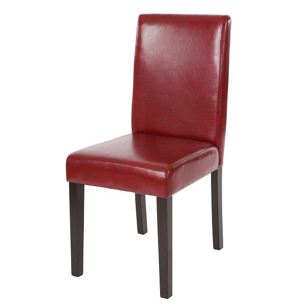 Mendler Esszimmerstuhl Littau, Küchenstuhl Stuhl, Kunstleder, rot, dunkle Beine, 74372