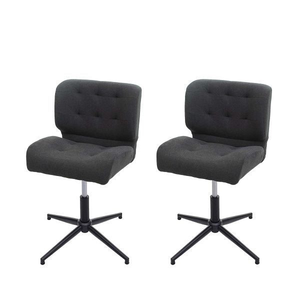 Mendler 2er-Set Esszimmerstuhl HWC-H42, Drehstuhl Stuhl, höhenverstellbar drehbar, Stoff/Textil dunkelgrau, Fuß schwarz, 73444