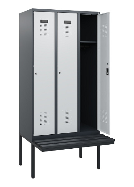C+P Spind Evolo PLUS, 3 Abteile, 1950x900x815mm, 7016/7035, Zylinderschloss, Material Sitzfläche Kunststoff, 0490405-30 S10098