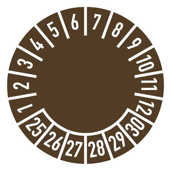 Moedel Prüfplakette Standard 2025 - 2030, Folie, Ø 30 mm, VE: 10 Stück/Bogen, 106304