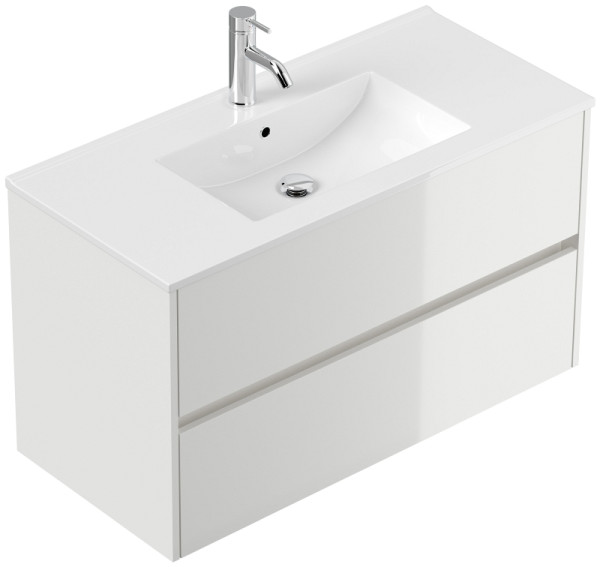 Posseik Badmöbel Limes & Waschtisch 100cm 2 Greifraum SoftClose Auszüge weiß Hgl, PN0023X0000002DE