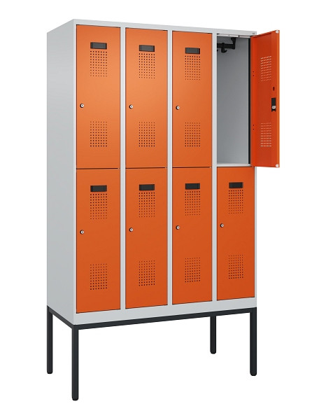 C+P Doppelstock-Spind Evolo PLUS, Gestell, 8 Fächer, 2120x1200x500mm, 7035/2004, Zylinderschloss, 0493307-40 S10029