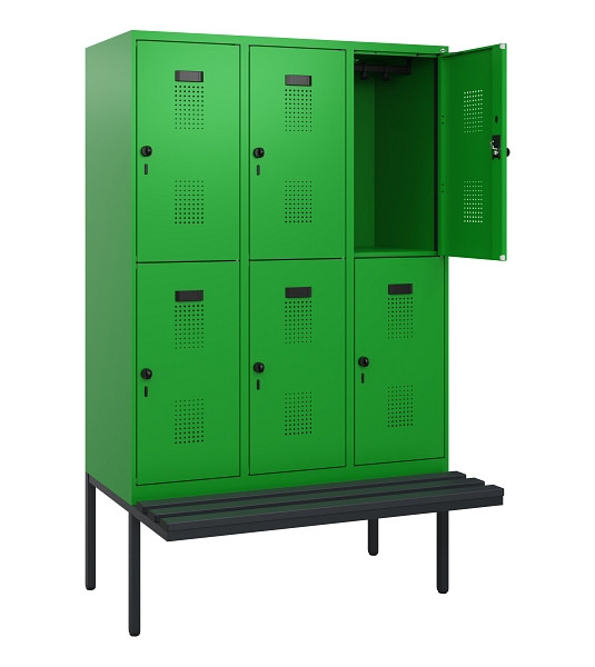 C+P Doppelstock-Spind Evolo PLUS, Bank, 6 Fächer, 1950x1200x815mm, 6037/6037, Drehriegel, Sitzfläche Kunststoff, 0493405-32 S10133