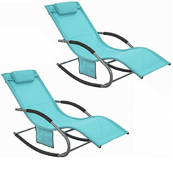 SoBuy Schaukelstuhl-Gartenset für 2 Personen Türkis 150x63x87cm, Industriell, VE: 2 Stück, OGS28-HBx2