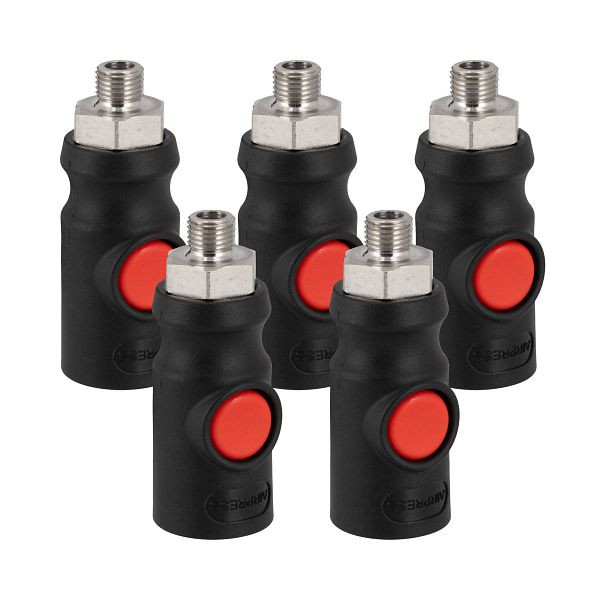 Airpress Sicherheitskupplung 1/4" AG Euro 7,2 – 5er Set – Druckknopf, 43E852-5