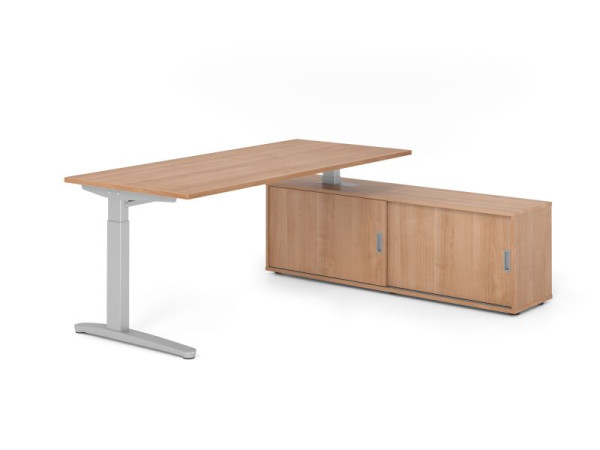 Hammerbacher Schreibtisch XB19, 180x80cm, Platte: Nussbaum, 25mm dick, C-Fuß Gestell Silber, höheneinstellbar, Ahorn, SB/N/S/N/N, VXBE19SB/N/S/N/N