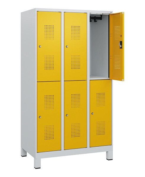 C+P Doppelstöckiger Spind Evolo PLUS, Füße, 6 Fächer, 1630x900x500mm, 7035/1004, Zylinderschloss, 0493105-30 S10019