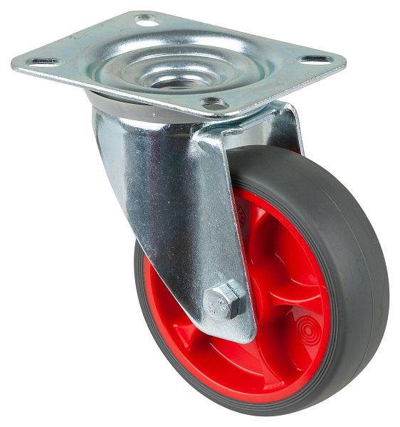 BS Rollen Transportrolle Lenkrolle, thermoplastisches Gummirad, Reifen grau, Rollenlager, Platte, Durchmesser: 100 mm, VE: 4 Stück, L400.B44.101.03