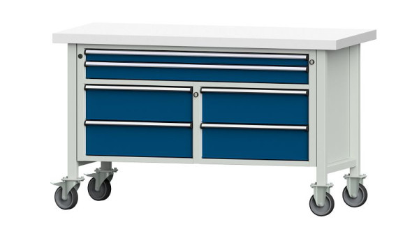 ANKE Werkbänke Kastenwerkbank, Modell 255 V, 1500 x 700 x 900 mm, RAL 7035/5010, KSP 50 mm, fahrbar, 304.167