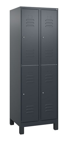 C+P Doppelstöckiger Spind Classic PLUS, Füße, 2 Abteile, 1800x600x500mm, 7016/7016, Zylinderschlösser, 0803107-20 S10027