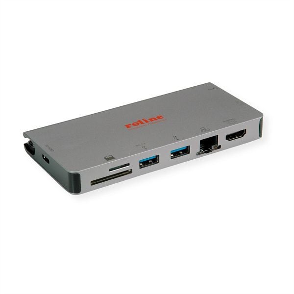ROLINE USB Typ C Dockingstation, HDMI 4K, VGA, 2x USB 3.2 Gen 1, LAN, PD, Cardre, 12.02.1022