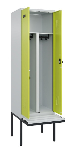 C+P PSA Doppel-Spind Evolo PLUS, Bank, 2 Abteile, 2120x600x815mm, 7035/0024, Drehriegel, Material Sitzfläche Kunststoff, 0490427-20P S10069