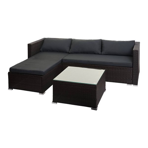 Mendler Poly-Rattan Garnitur HWC-F57, Balkon-/Garten-/Lounge-Set Sofa Sitzgruppe, braun, Kissen dunkelgrau ohne Deko-Kissen, 76129+76130