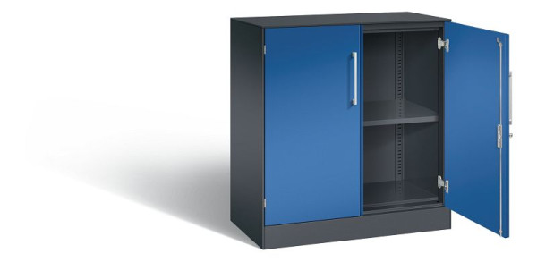C+P Sideboard mit Flügeltüren Asisto, H915xB800xT435mm, Farbe: Schwarzgrau / Enzianblau, Bügelgriff, 2 OH, 141053-000 S10205