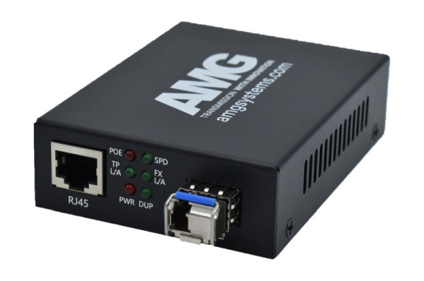 AMG Systems POE Medienkonverter, für 0°C bis 50°, 1 x 1GBT RJ45, 1 x GFX, MM, 1 Faser, A Typ, AMG210M-1GAT-1SM1A-P30