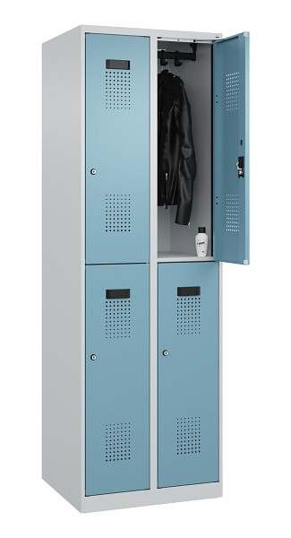 C+P Doppelstöckiger Spind Evolo PLUS, 4 Fächer, 1850x600x500mm, 7035/0010, Zylinderschloss, 049300-20 S10036