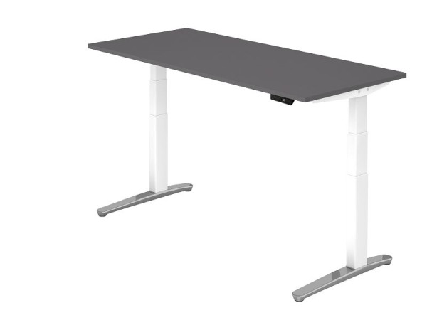 Hammerbacher Sitz-Steh-Schreibtisch elektrisch 180x80cm Graphit/Weiß Alu poliert, Rechteckform, VXBHM19/G/WC