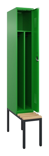 C+P Spind Evolo PLUS, 1 Abteile, 2120x300x815mm, 6037/6037, Haken 4, Zylinderschloss, Sitzfläche Buche-Hartholz, Sitzbank, 0490507-10F S10054