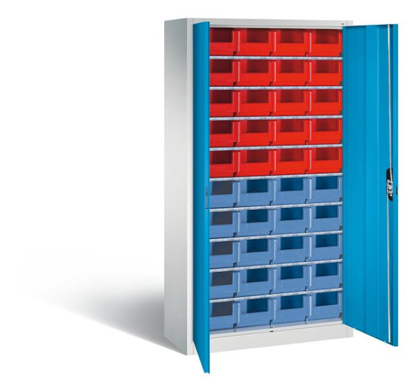 C+P Magazinschrank Serie 13, H1980xB1000xT420mm, Farbe: Lichtgrau / Lichtblau, Muldengriff, 133144-24 S10042