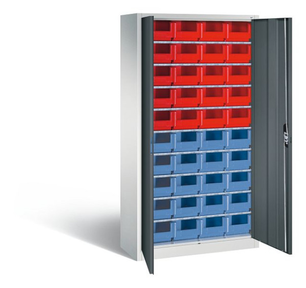 C+P Magazinschrank Serie 13, H1980xB1000xT420mm, Farbe: Lichtgrau / Anthrazitgrau, Muldengriff, 133144-24 S10112